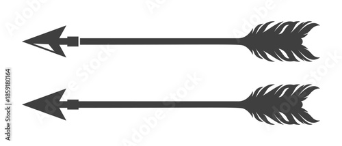 Vintage monochrome arrows with feathers isolated on white background hand drawn vector illustration for emblem print cover poster