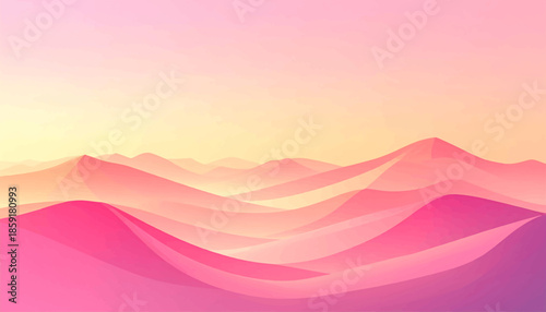 Abstract landscape with flowing pink and purple gradient shapes under a warm sky.