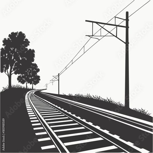 Rural train track with overhead wires