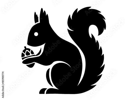 Squirrel silhouette eating nuts, vector illustration type 4
