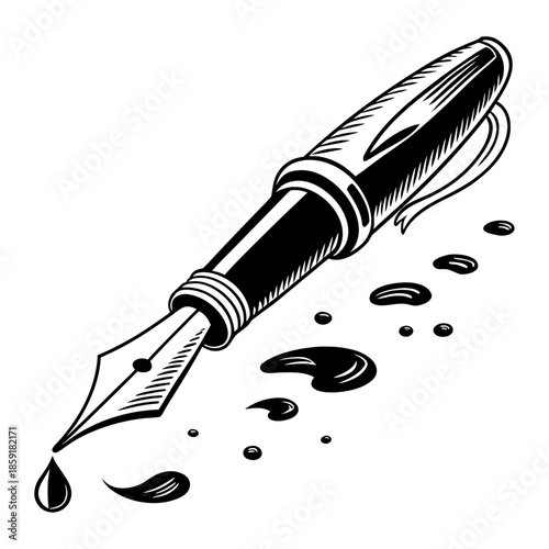 Fountain pen with ink droplets