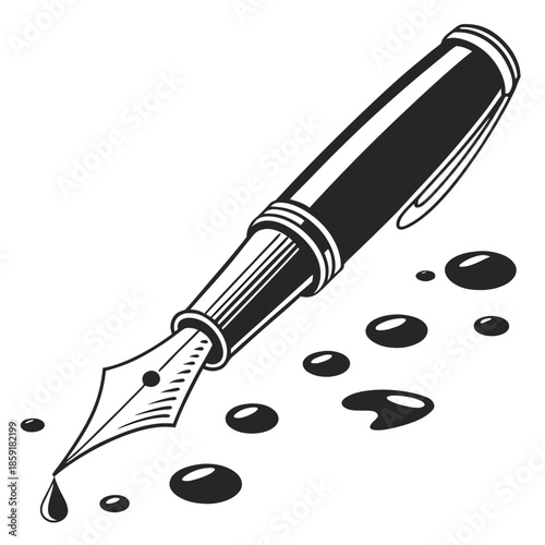 Fountain pen with ink drops