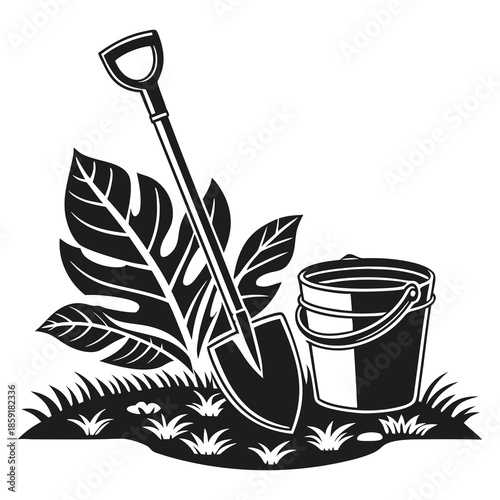 Garden tools and plants