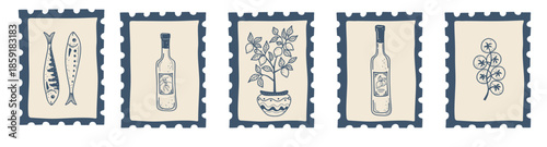 Italian Mediterranean Cuisine Stamp Art