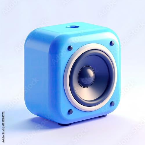 Blue square speaker with a round speaker and black details
