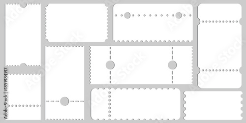 set of Empty Ticket mockup vector illustration. Blank Ticket collection isolated background. Ticket template design .Blank tickets mockup for entrance to the concert or show.