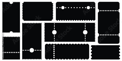 simple tickets flat mockups. Ticket simple pattern for cinema, circus, theater, festival, casino, club. Empty templates. Blank Paper Tickets and Coupons vector illustration.