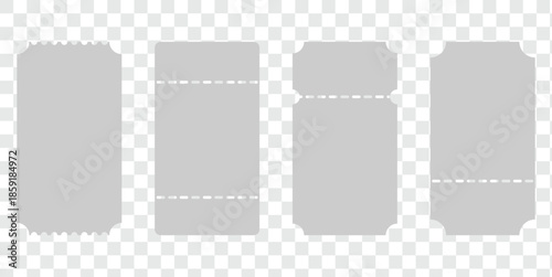 Admit tickets mockups on white background. Ticket for festival, casino, cinema, circus, theater, club. Empty flat tickets templates. ticket mockups with ruffle edges . vector illustration.