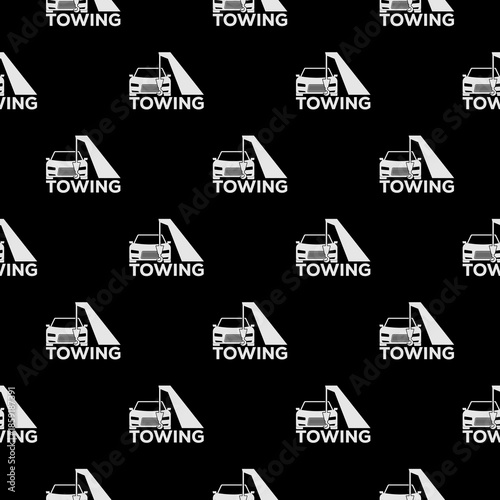 Tow truck with crane seamless pattern isolated on black background