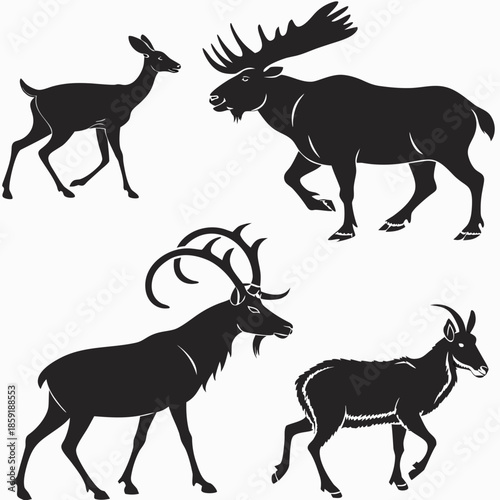 Silhouettes of various deer species