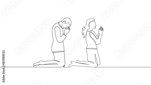 Couple kneeling in prayer, seeking solace and connection with faith.
