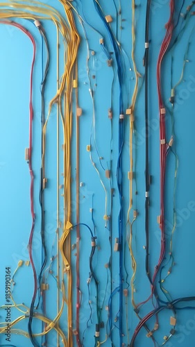 Abstract Network of Cables Against a Blue Background creates a visual effect