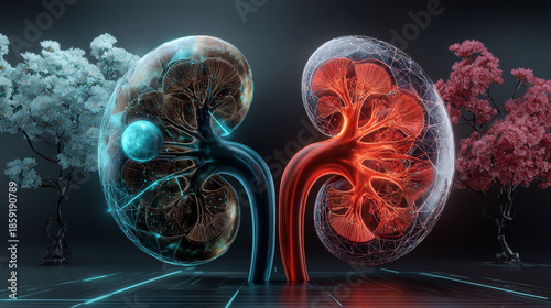 Overactive bladder. Urinary bladder normal full, and overactive, 3D illustration