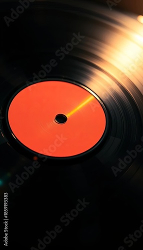 Abstract view of light reflecting off the surface of a rotating vinyl record,  spinning,  sheen
