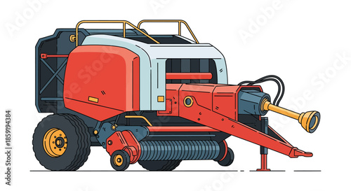 Modern combine harvester machine illustration on white background for agricultural use