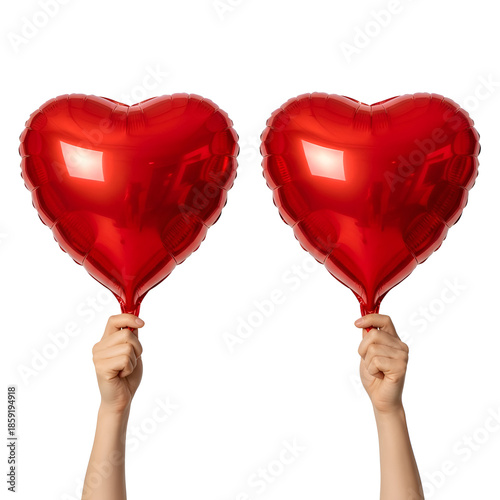Two Hands Holding Red Heart Shaped Balloons