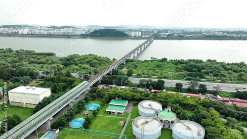 Airport Railroad and Magok Bridge in Seoul, South Korea
