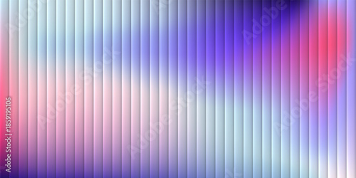 Reeded glass background concept. Vector illustration with ripple glass texture effect. Futuristic vibrant ribbed banner. Modern colourful gradient background with glass displacement effect.