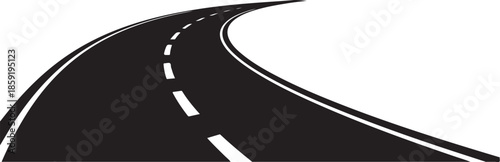 Winding road stretching into the distance on white