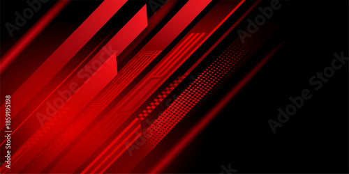 A futuristic red and black abstract background features digital art textures with glowing neon lines and 3d laser motion patterns for a high-tech business wallpaper concept