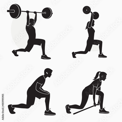 Fitness silhouettes performing exercises