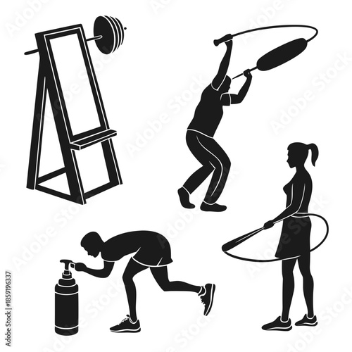 Silhouettes of various fitness activities