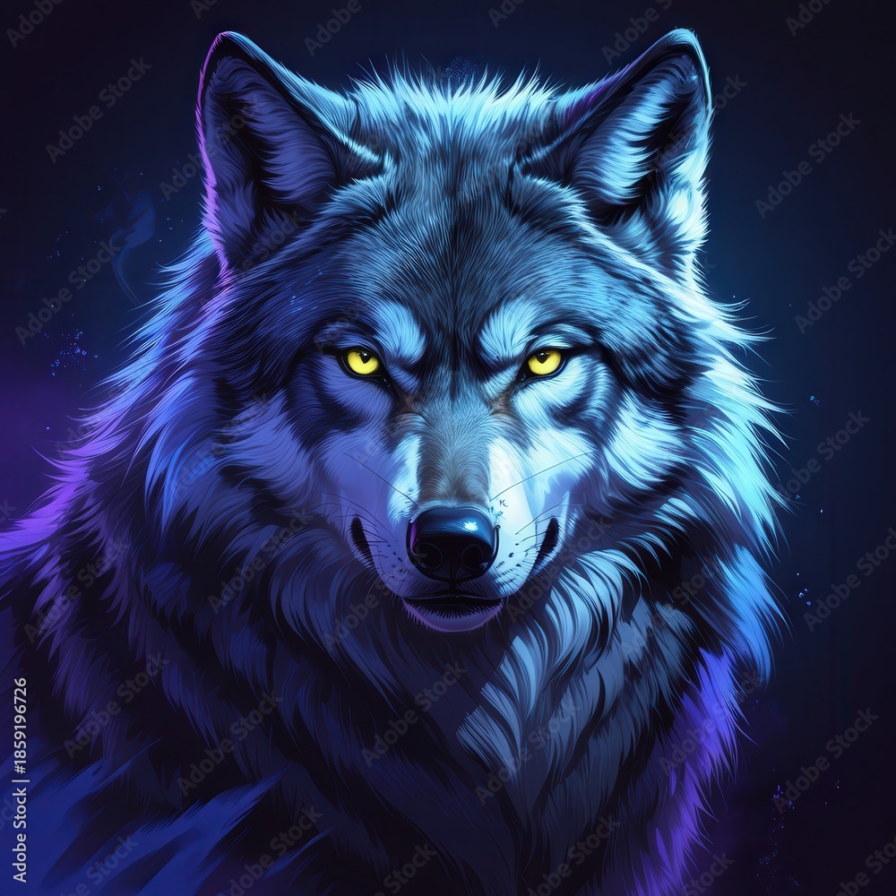 Naklejka premium Grey wolf in dark forest, wildlife predator, moody cinematic scene