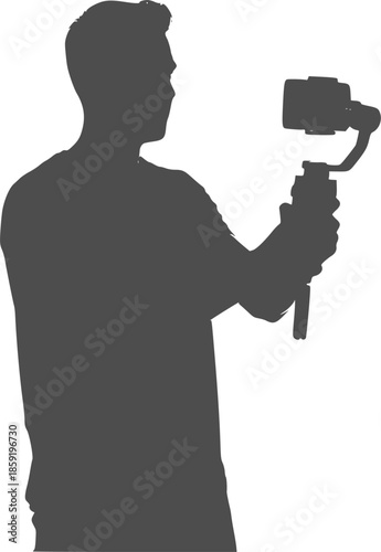 Video Content Creator with Gimbal Black Silhouette Isolated on White. Social Media Influencer, Vlogging, Digital Marketing, Tech Media 2026 Vector Icon.