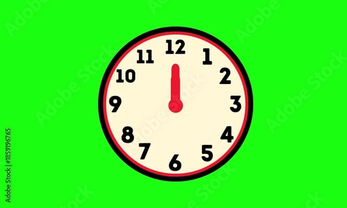 A classic clock displays the exact moment as its hands green screen
