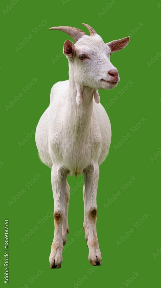 Fototapeta premium White Goat Standing on Green.