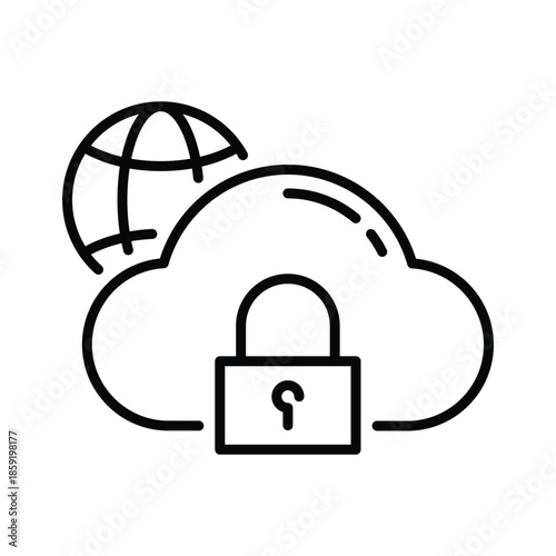 Private public cloud icon with network symbol and padlock, isolated vector illustration.