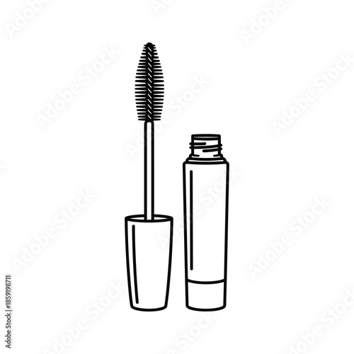 Mascara tube and brush isolated on white background