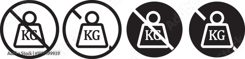 no Weight heavy kg icon. Maximum load limit symbols. No heavy lifting graphic design. Prohibited Kilogram Weight symbol line and bold style.  No kilogram (KG) icons