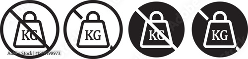no Weight heavy kg icon. Maximum load limit symbols. No heavy lifting graphic design. Prohibited Kilogram Weight symbol line and bold style.  No kilogram (KG) icons