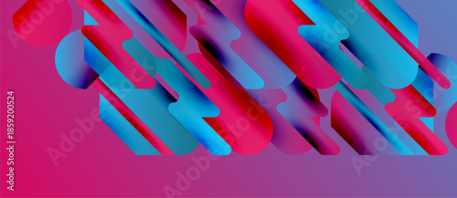 Abstract composition. Vibrant pinks, blues create dynamic layered effect. Modern design, gradients suggest movement, depth.