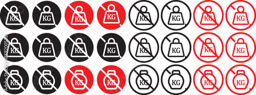 no Weight heavy kg icon. Maximum load limit symbols. No heavy lifting graphic design. Prohibited Kilogram Weight symbol line and bold style.  No kilogram (KG) icons