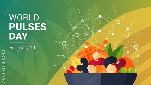 World Pulses Day Celebration: An eye-catching and vibrant depiction of World Pulses Day, featuring a colorful assortment of legumes in a decorative bowl.