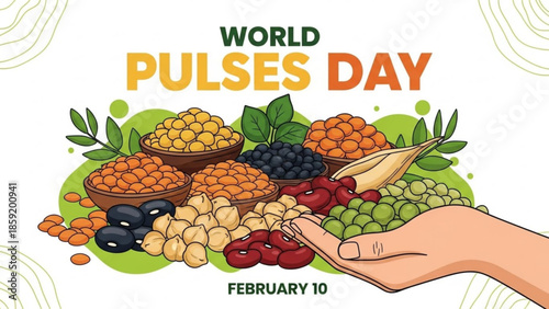 World Pulses Day Celebration: A vibrant visual celebration of World Pulses Day showcases a delightful assortment of pulses, symbolizing the importance of nutritious food.