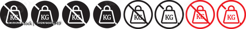 no Weight heavy kg icon. Maximum load limit symbols. No heavy lifting graphic design. Prohibited Kilogram Weight symbol line and bold style.  No kilogram (KG) icons
