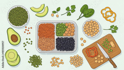 Nutritional Variety: A vibrant array of wholesome ingredients arranged on a surface, each element offering a spectrum of flavors and textures for culinary creativity.