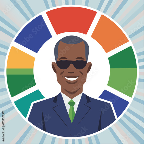 African Leader Portrait with Colorful Circular Background Illustration