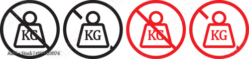no Weight heavy kg icon. Maximum load limit symbols. No heavy lifting graphic design. Prohibited Kilogram Weight symbol line and bold style.  No kilogram (KG) icons