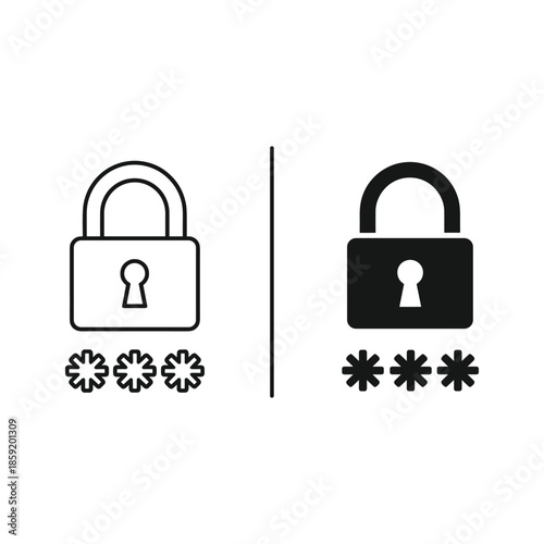 Open and closed padlock icon black and white
