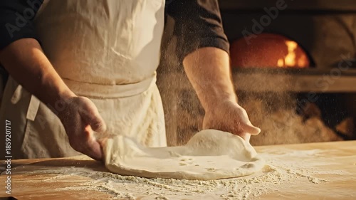 Chef Preparing Pizza Dough in Kitchen.