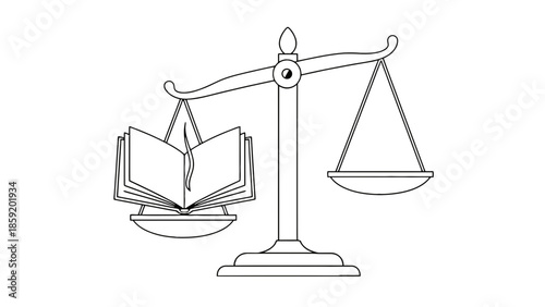 Balancing knowledge and justice with a scale weighing a book against an empty pan.