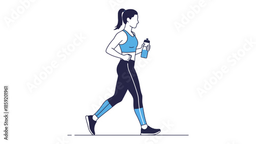 Fit woman with ponytail running outdoors holding water bottle, focused on healthy lifestyle.