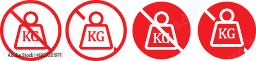 no Weight heavy kg icon. Maximum load limit symbols. No heavy lifting graphic design. Prohibited Kilogram Weight symbol line and bold style.  No kilogram (KG) icons