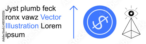 Business growth, financial success, visionary strategy, economic upward trends, innovation, and foresight. Blue dollar symbol, upward arrow pyramid with an eye. Financial success and visionary