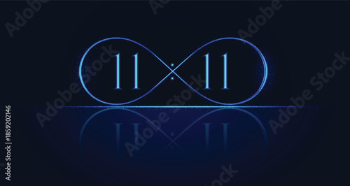 Elegant glowing infinity symbol featuring mystical repeating numbers eleven eleven design