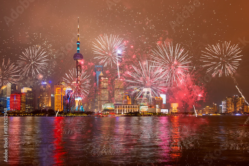 Photography New year's fireworks in Shanghai - Shanghai colorful skyline with motion speed l